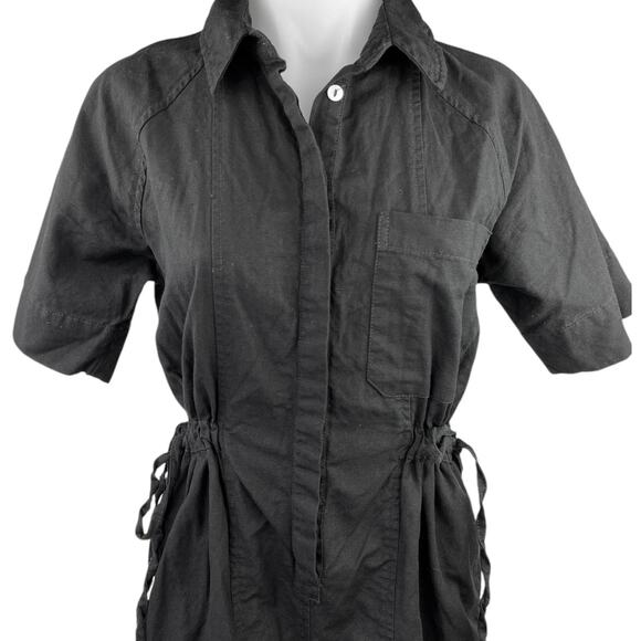 ASOS Black Button Up Shirt Pocket Short Sleeve Tie Waist Romper Jumpsuit Size 4 - Picture 3 of 5